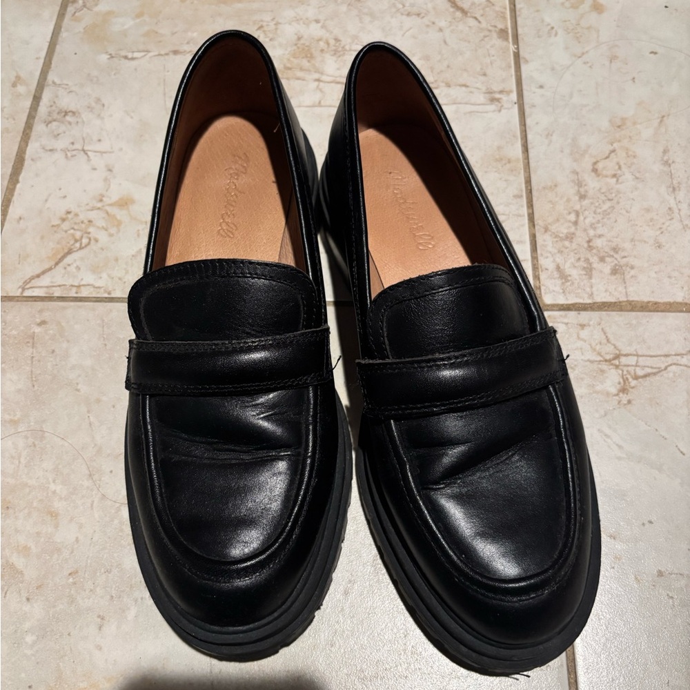 Madewell Black Leather Penny Loafers Flats